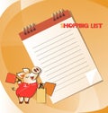 LIST OF SHOPPING and funny pig. Notebook. Royalty Free Stock Photo